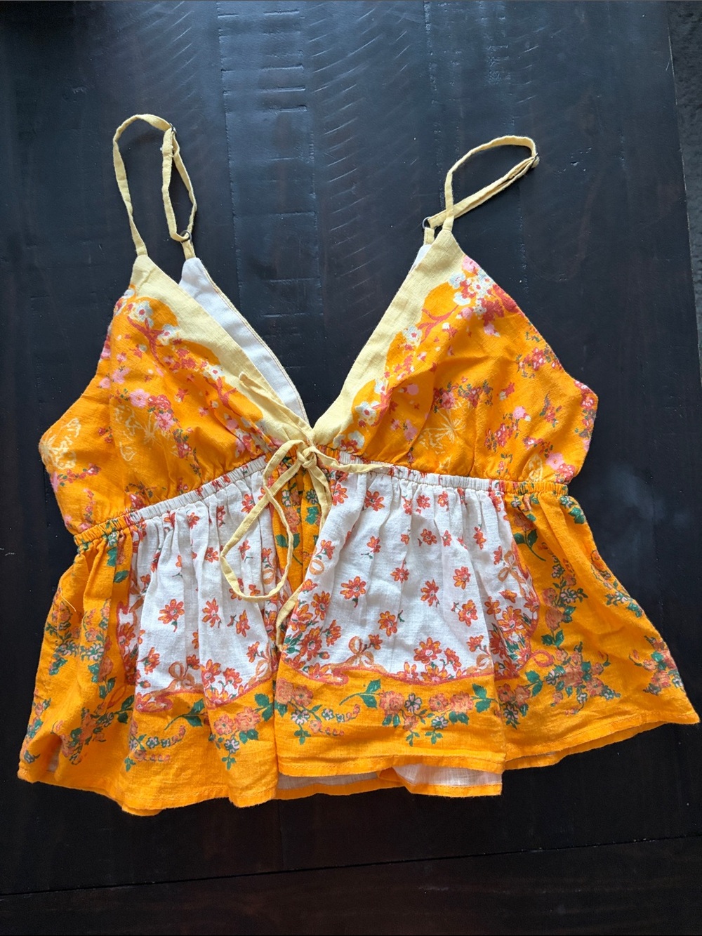 Free People Yellow Floral Tie-Front Camisole